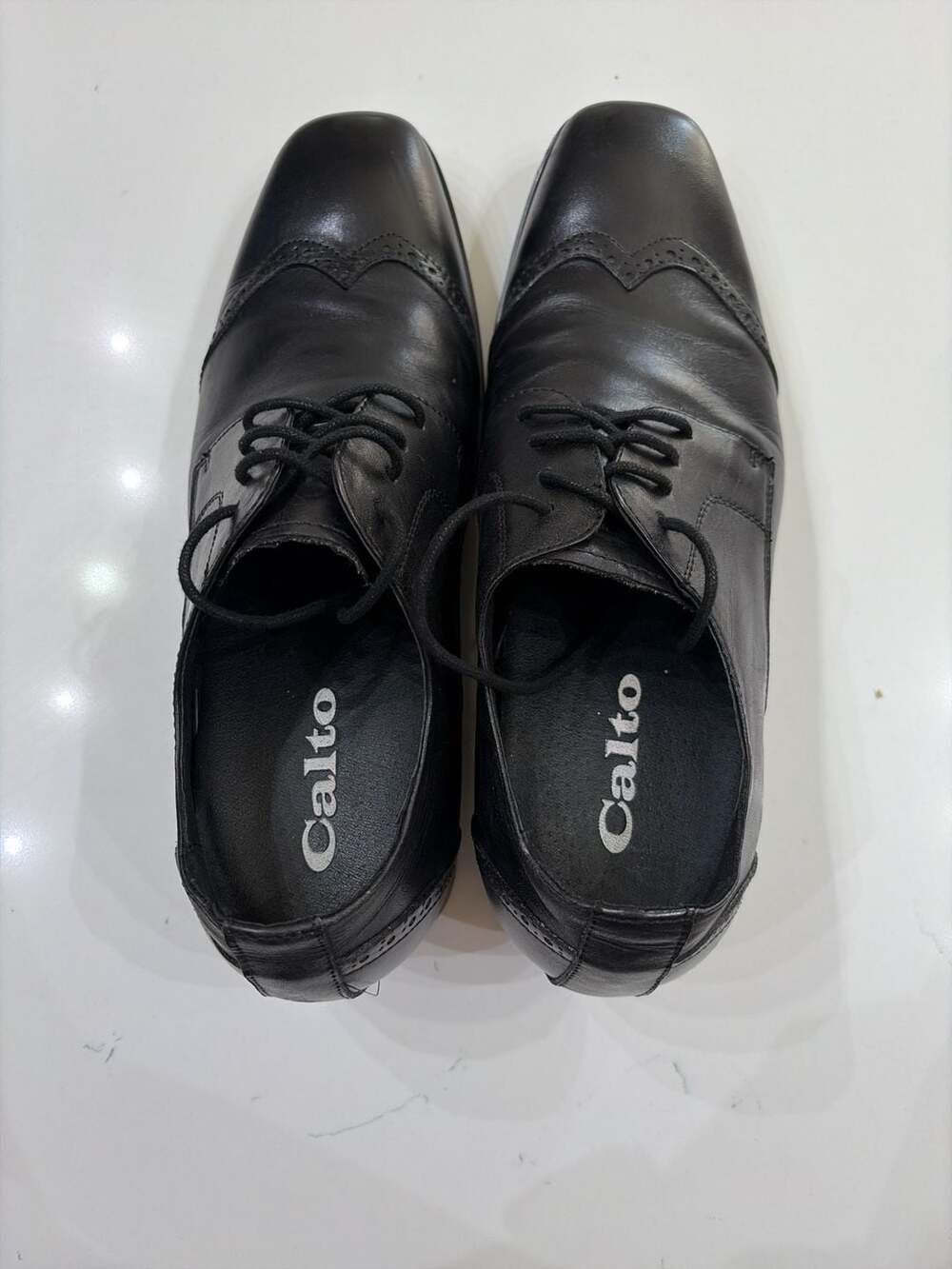 Calto Men's G5825 Black Leather Wingtip Elevator Dress Shoes Size 9